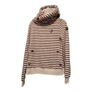 Wanakome Artemis Striped Hoodie Womens MED Pullover Cream Brown * NO Drawstring